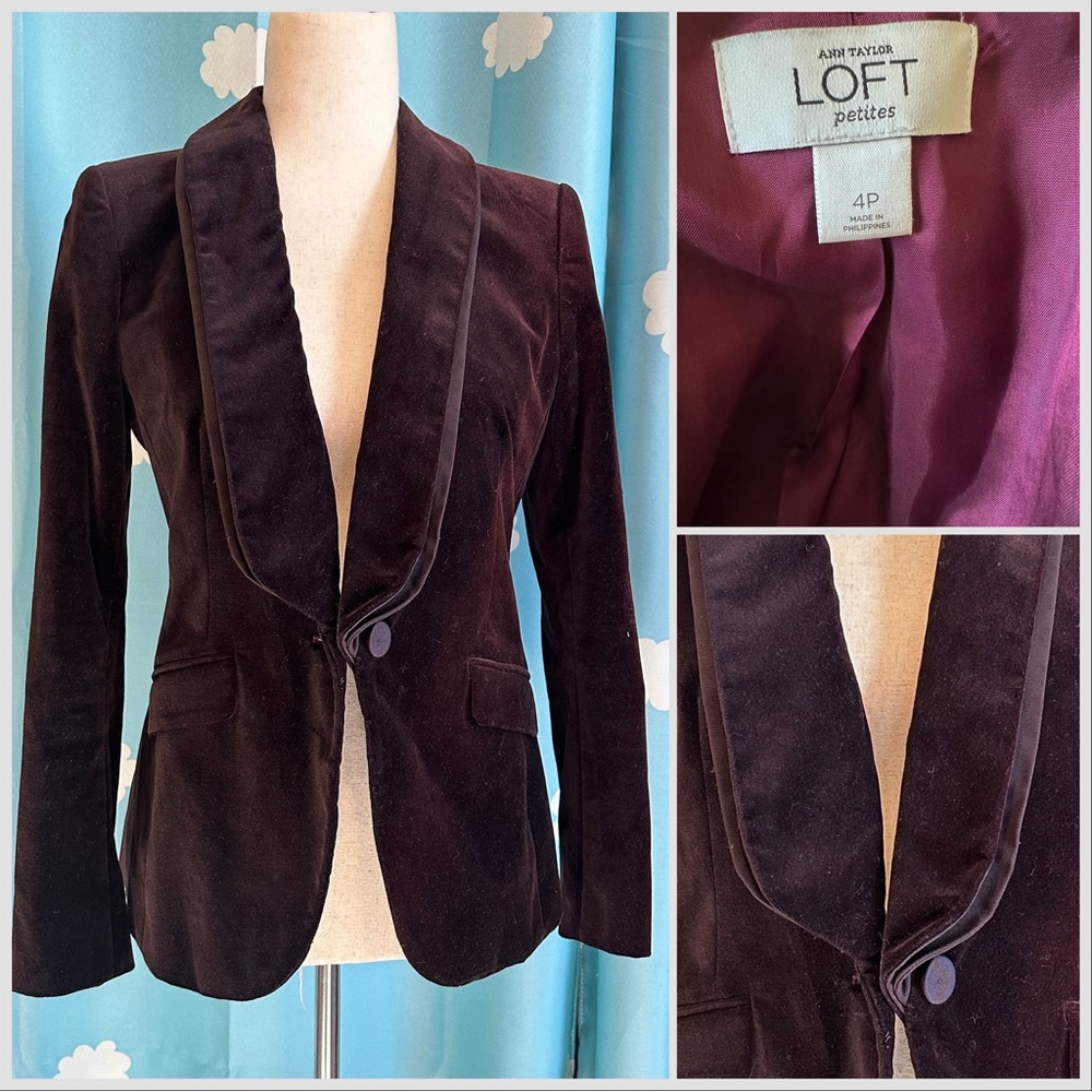 Loft black currant velvet jacket.